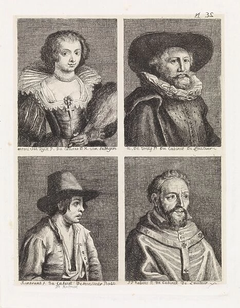 Four portraits, print maker: Philippe Lambert Joseph Spruyt, Anthony van Dyck, Abraham