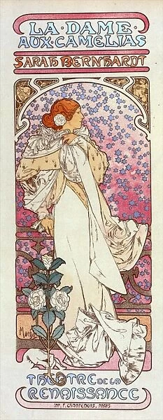 Poster for Theatre de la Renaissance, la Dame aux Camelias, Sarah Bernhardt, 1844-1923