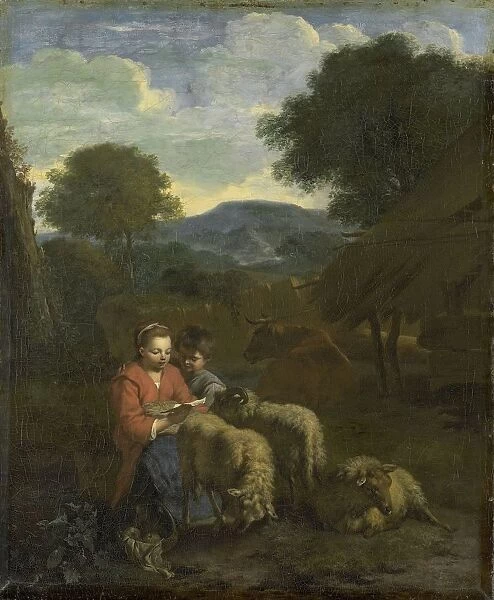Shepherdess Reading mountainous landscape shepherd reads