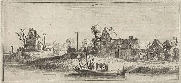 Travelers in a boat on a river, Jan van de Velde (II), Cornelis Willemsz Blaeu-Laken