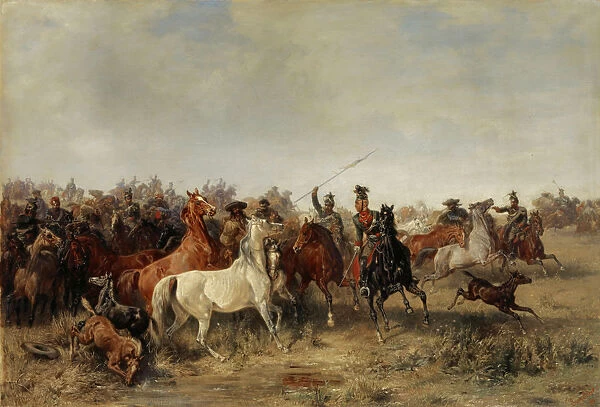 Uhlans hunt down herd horses Honved Hussars 1863