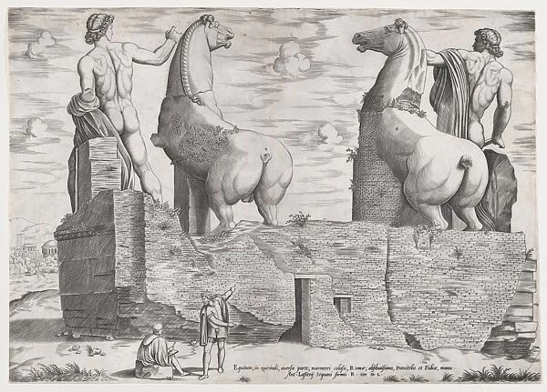 View Back Statues Dioscuri Quirinal 1550 Engraving