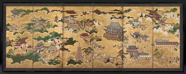 Views Kyoto 1600s Japan 17th century Six-fold screen
