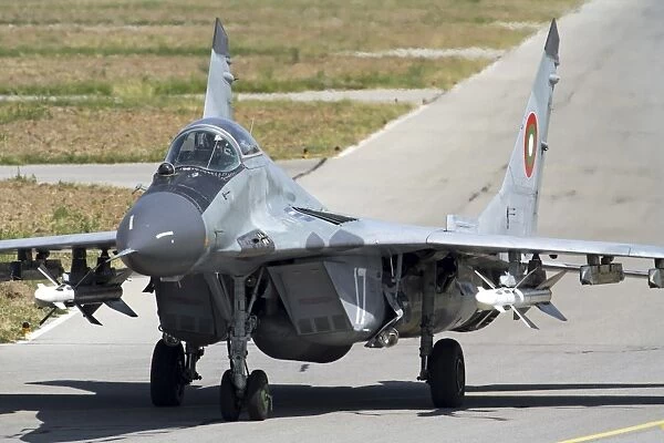 A Bulgarian Air Force MiG-29 equipped with a-10 Alamo missiles