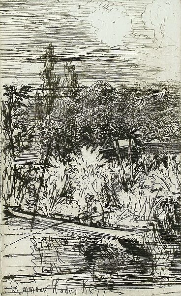 Barbel Fishing, 1865. Creator: Francis Seymour Haden