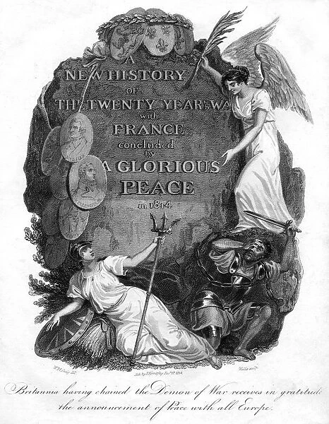 Britannia having chained the demon of war, 1816. Artist: T Wallis