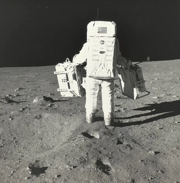 Buzz Aldrin on the Moon with Components of the Early Apollo Scientific Experiments