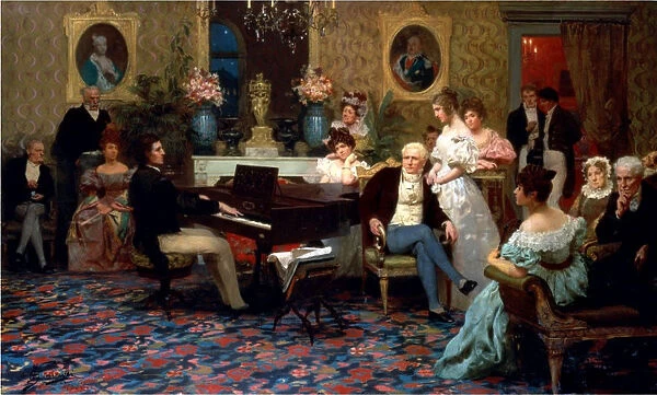 Chopin Playing the Piano in Prince Radziwills Salon, 1887. Artist: Siemiradzki, Henryk (1843-1902)