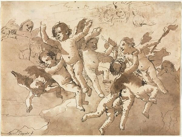 Cupid in the Clouds with Attendant Cherubs, 1757 or after. Creator: Giovanni Domenico Tiepolo