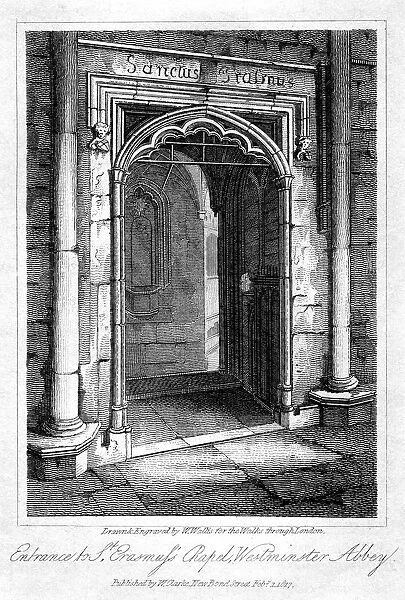 Entrance to St Erasmuss Chapel, Westminster Abbey, London, 1817. Artist: W Wallis