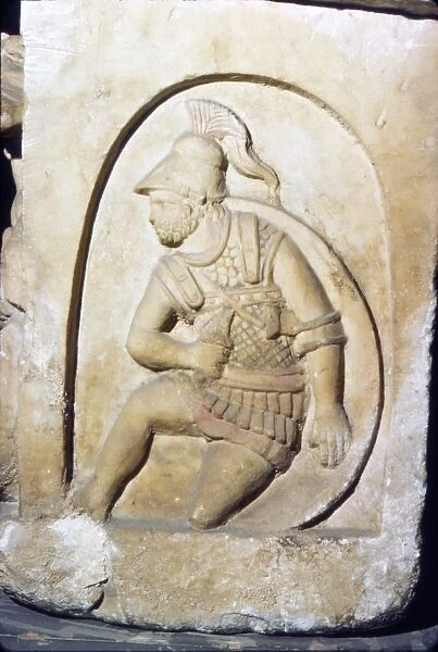 Etruscan Soldier wearing early Chain Mail, Sarcophagus, Chiusi, c3rd century BC-2nd Century BC