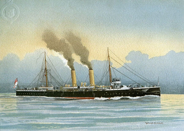 HMS Latona, Royal Navy 2nd class cruiser, c1890-c1893. Artist: William Frederick Mitchell