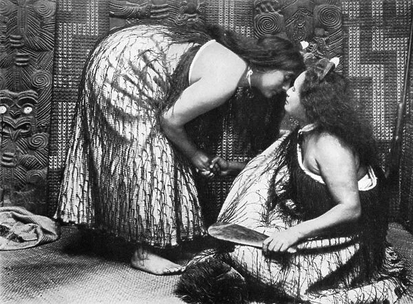Hongi Maori salutations, 1908-1909. Artist: JL Martin