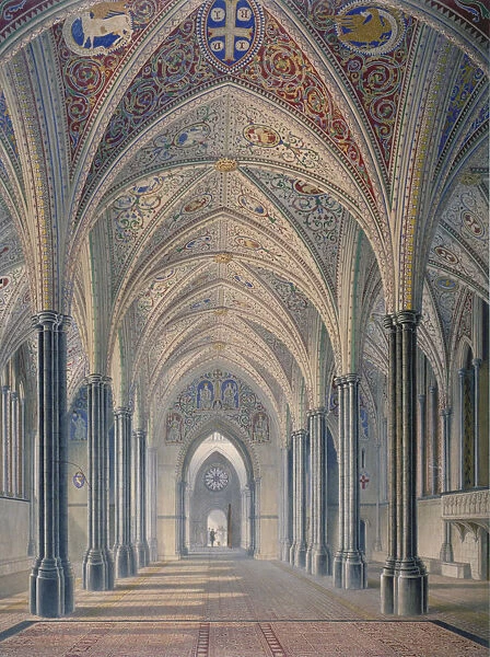 Interior view looking west, Temple Church, City of London, 1843