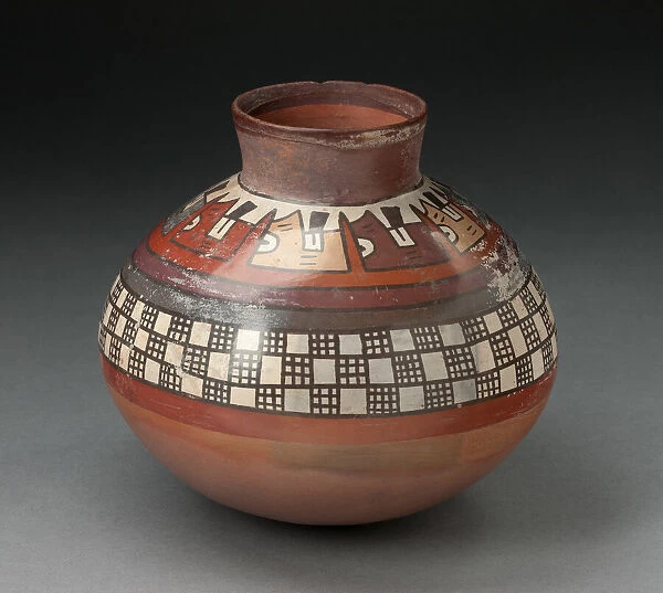 Jar with Rows of Checkerboard Pattern and Abtract Plants, 180 B. C.  /  A. D. 500