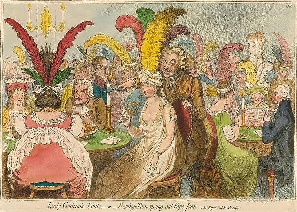Lady Godinas Rout; -or-Peeping-Tom Spying out Pope-Joan, 1796. Creator: James Gillray (British