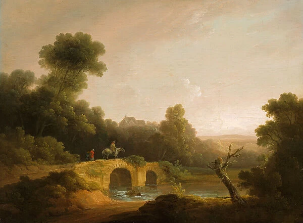 Landscape with Figures Crossing a Bridge, 1790  /  1800. Creators: John Rathbone