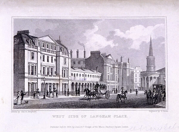 Langham Place, Marylebone, London, 1828. Artist: Samuel Owen