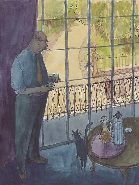 Man looking out of window, 1952. Creator: Shirley Markham