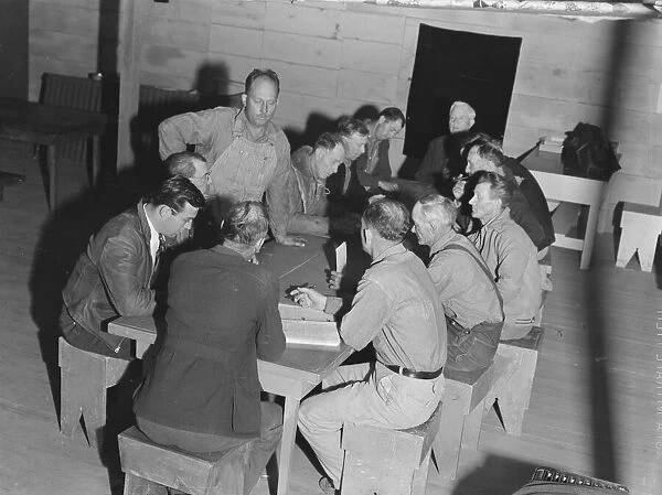 Meeting of the camp council, FSA camp, Farmersville, California, 1939. Creator: Dorothea Lange
