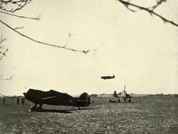 Morane 406 at Vassincourt Aerodrome with French Curtiss Hawk and Hurricane, 1939-1940, (1941)