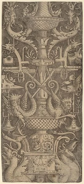 Ornament Panel with Dragons, Masks, and Instruments of War, c. 1505. Creator: Zoan Andrea