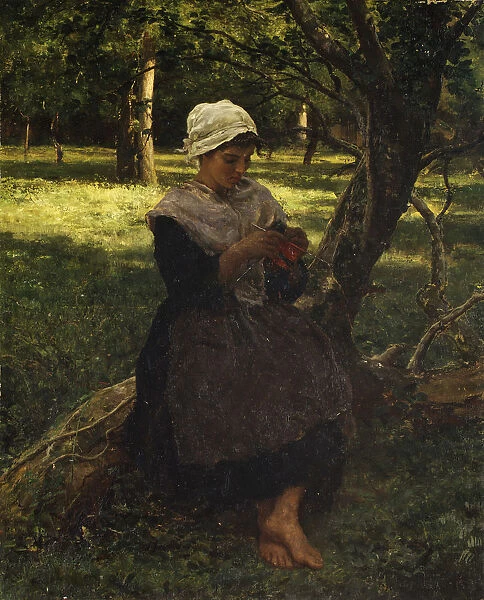 A Peasant Girl Knitting, ca. 1870. Creator: Jules Breton