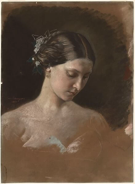Portrait of a Woman, c. 1889-1899. Creator: Jean-Baptiste-Antoine-Emile Beranger (French