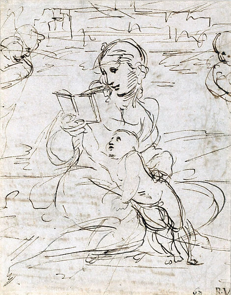 Reading Madonna and Child in a Landscape betweem two Cherub Heads, 1509. Artist: Raphael (1483-1520)