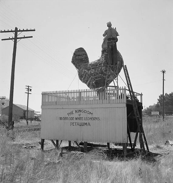 Roadside sculpture (under repair) on U. S. 101, entering Petaluma, Sonoma County, 1939. Creator: Dorothea Lange