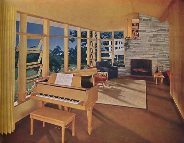 Scale model of a large living-room (25 feet long) in a modern house, designed by Edward D