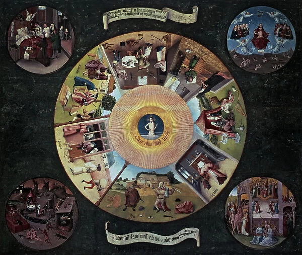 The Table of the deadly sins, oil on panel in the original form of desktop of the