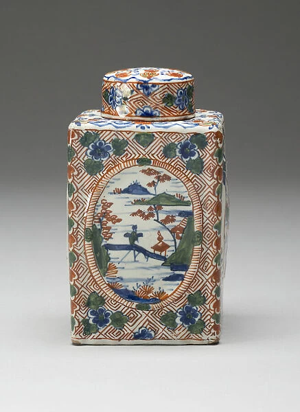 Tea Caddy, Delft, c. 1700. Creators: De Metaale Pot, Delftware, Lambertus van Eenhoorn
