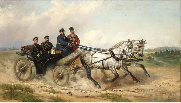 Tsar Alexander III and Kaiser Wilhelm II in a landau, 1888. Artist: Sverchkov, Nikolai Yegorovich (1817-1898)