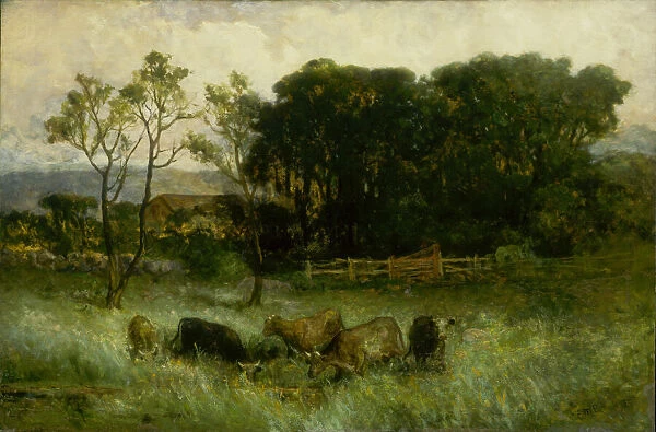 Untitled (five cows in pasture), ca. 1884-1886. Creator: Edward Mitchell Bannister