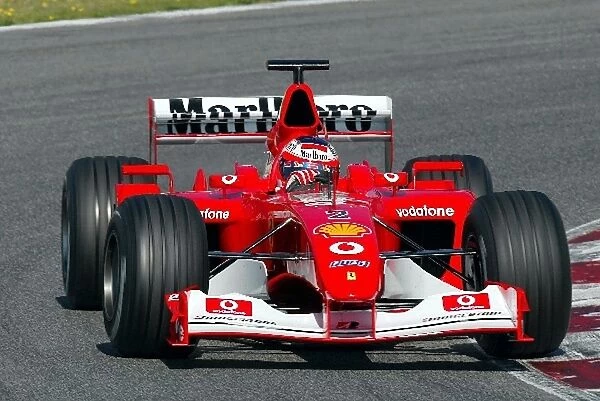 Formula One Testing: Rubens Barrichello tests the new Ferrari F2002 that is yet to race in anger in the 2002 World Championship