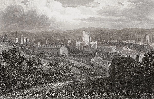 19th century view of Bristol seen from Clifton Wood. From an engraving by William Angus after a work by George Holmes; Illustration
