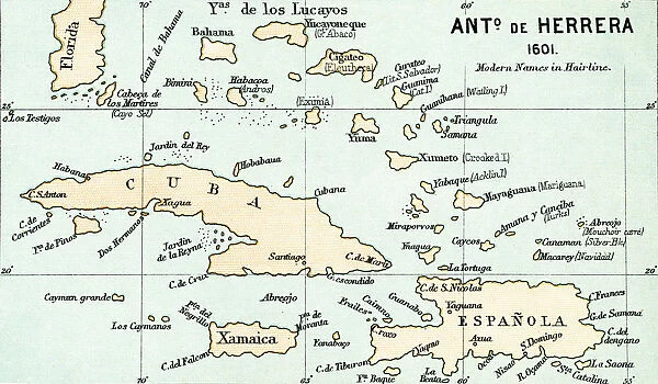 Antonio De Herrera Y Tordesillas Map Of The Bahamas, 1601. From The Book Life Of Christopher Columbus By Clements R. Markham Published 1892