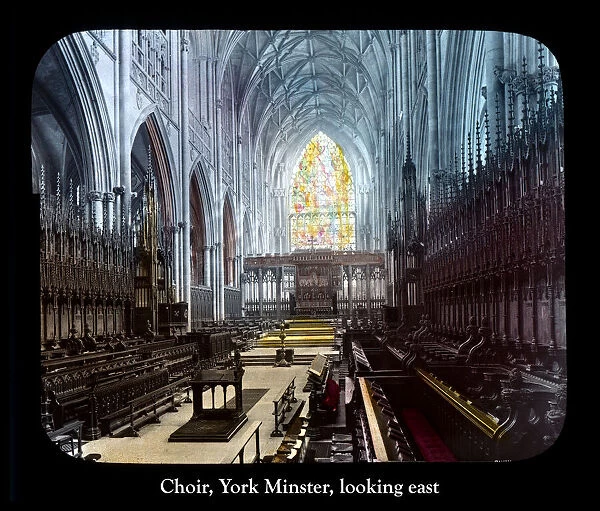 Choir York Minster looking east, hand coloured magic lantern slide