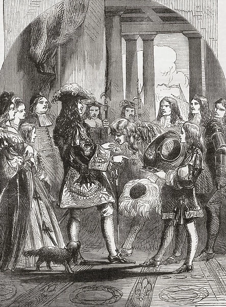 After he was deposed in the Glorious Revolution of 1688, James II went into exile in France, where he was welcomed by his cousin Louis XIV. Louis was at war with William of Orange, James replacement on the throne of England and Scotland, and encouraged James to travel to Ireland, which still recognised him as its king. James II and VII, 163O -1701. King of England and King of Ireland as James II, and King of Scotland as James VII. Louis XIV, 1638 - 1715, aka Louis the Great (Louis le Grand) or the Sun King (le Roi Soleil). King of France. From Cassells Illustrated History of England, published c. 1890
