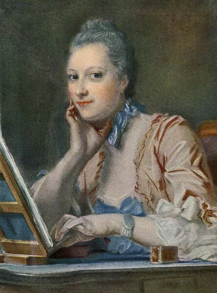 Francoise Catherine Therese Boutinon des Hayes aka Madame de La Poupliniere, 1714 - 1756. French comedian and salonniere. After a work by French Rococo portraitist, Maurice Quentin de La Tour, (1704 - 1788). From La Tour, published 1920