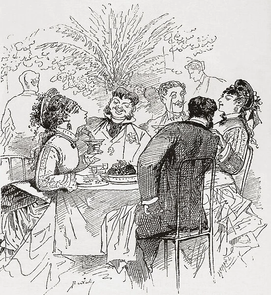 French society dining in Paris in the 19th century. From Paris Herself Again, published, 1882