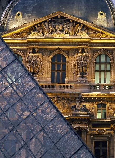 Detail Of The Glass Pyramid Outside The Louvre Museum At Dusk
