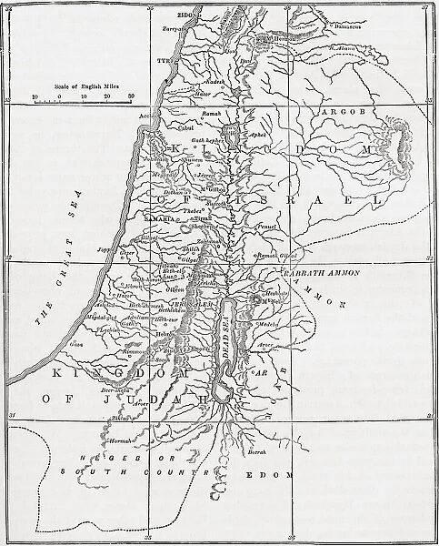 Map of the kingdoms of Judah and Israel. From Cassells Universal History, published 1888