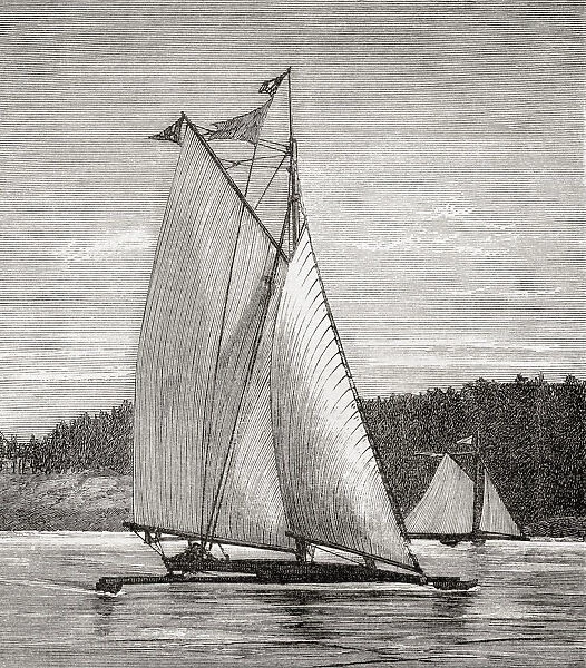 A modern racing ice-yacht on the Hudson River, United States of America. From Longmans New Geographical Readers, published 1892