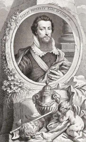 Robert Devereux, 2nd Earl of Essex, 1565-1601. English nobleman and a favourite of Elizabeth I. From the 1813 edition of The Heads of Illustrious Persons of Great Britain, Engraved by Mr. Houbraken and Mr. Vertue With Their Lives and Characters