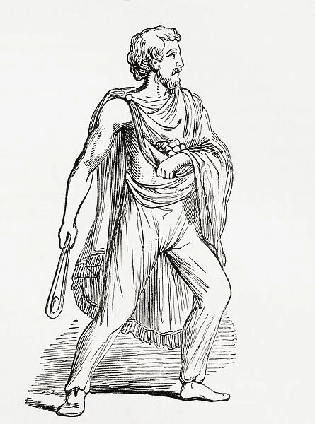 A Roman Slinger, After A Figure On The Column Of Antoninus In Rome. From The Imperial Bible Dictionary, Published 1889