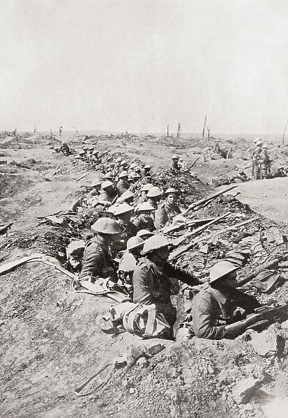 Soldiers Awaiting The Order To Advance On The Somme Heights, France During World Ward One. From The Year 1916 Illustrated