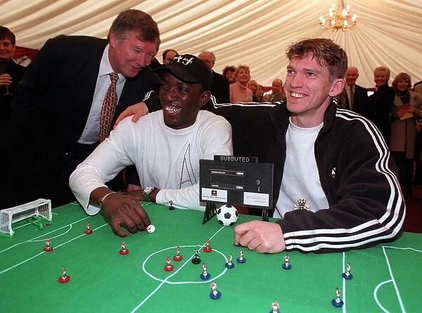 Alex Ferguson Manchester United manager with his strikers Dwight Yorke