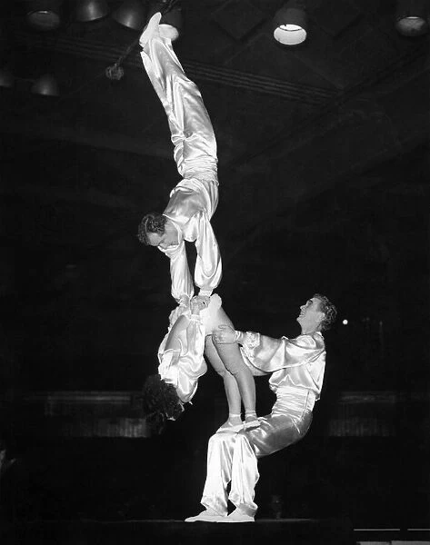 Belle Vue Circus rehearsal. The Three Torellis Continental Acrobatic Artists